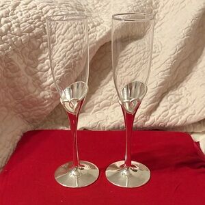 Elegant Lenox Forever More Champagne Flutes with Sterling Silver Plated Stems